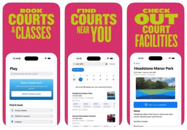 Courts, Classes & Communities combined in the Play Tennis App