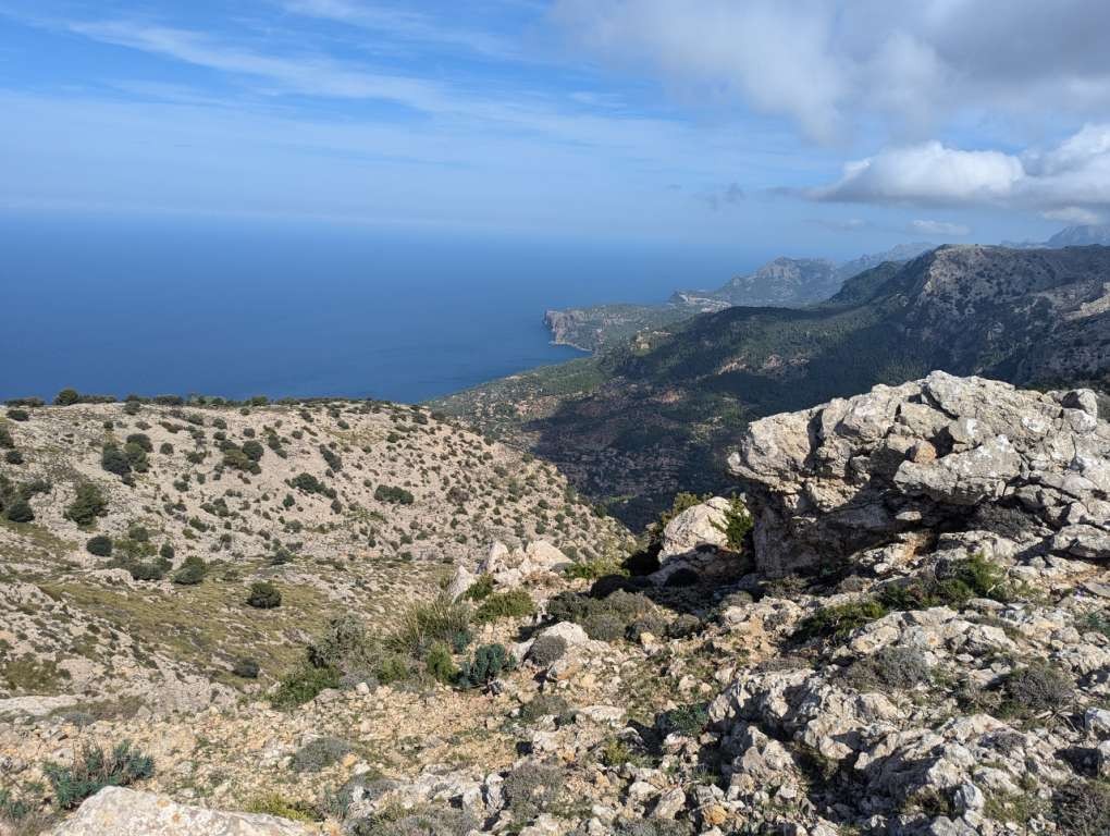 Rocky mountains with expansive sea views
